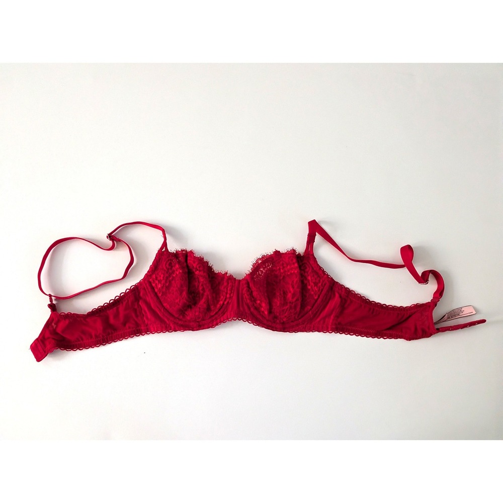 Dobreva Red Lace Underwire Bra Unlined Sheer Floral Eyelash Trim 32A NWOT